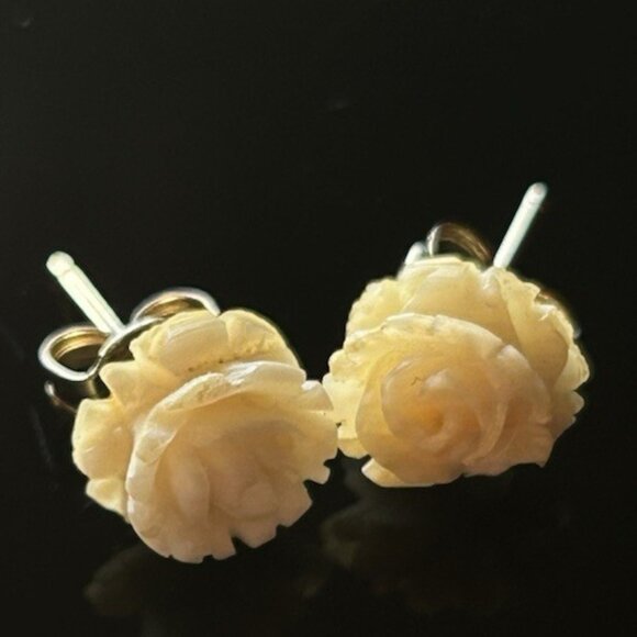 Cartier Rose earrings studs w hand carved, 1/20 12K Solid G.F. Sardelli - Picture 1 of 12